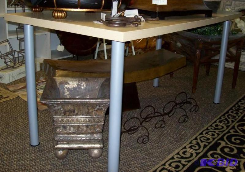 4 legged table - laminate top - silver metal ...
