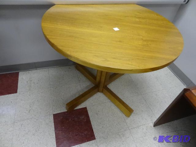 lot 17 image: 36" Round Wood Framed Table...