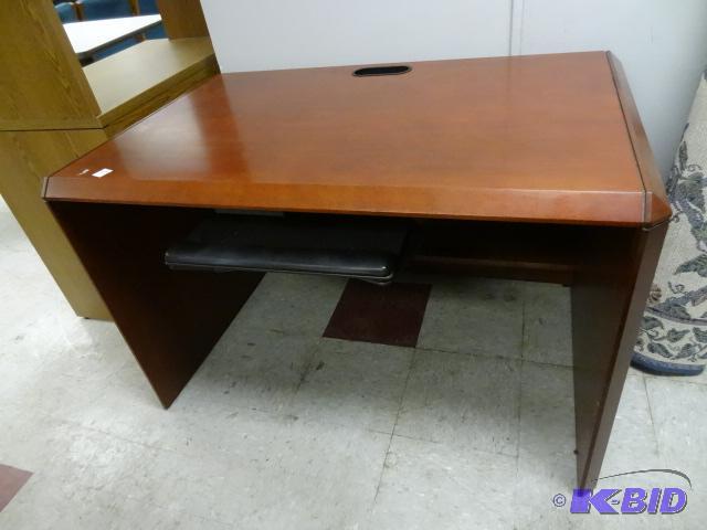 lot 187 image: Wood Desk with Pull Out Keyboard Tray 46 X 30...