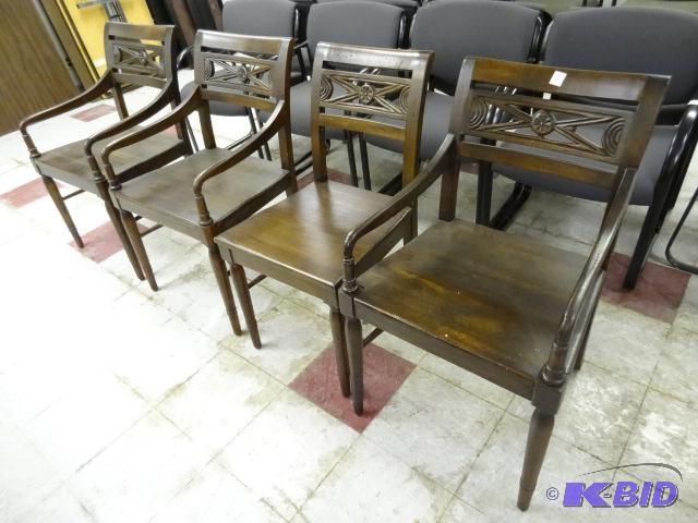 lot 196 image: 4 Vintage Wood Framed Chairs. Solid and Sturd...