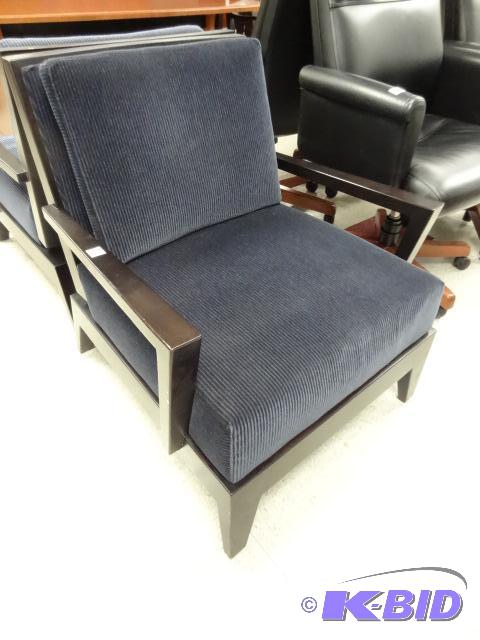 lot 22 image: Wood Framed Cushioned Lounge Chair. Excellent...