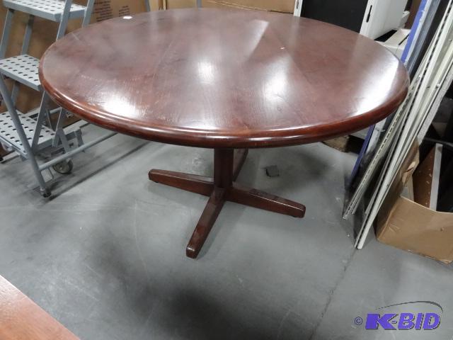 lot 257 image: 48" Round Wood Framed Table...