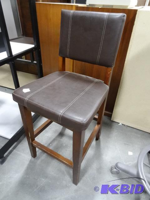 lot 265 image: Wood Framed Leather Stool. 24 " Seat Hei...