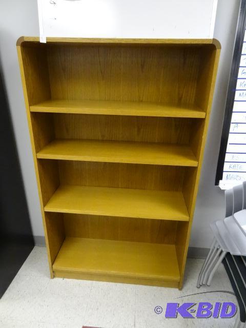 lot 8 image: 36 X 12 X 60 Wood Book Shelf. 3 Adjustable Sh...