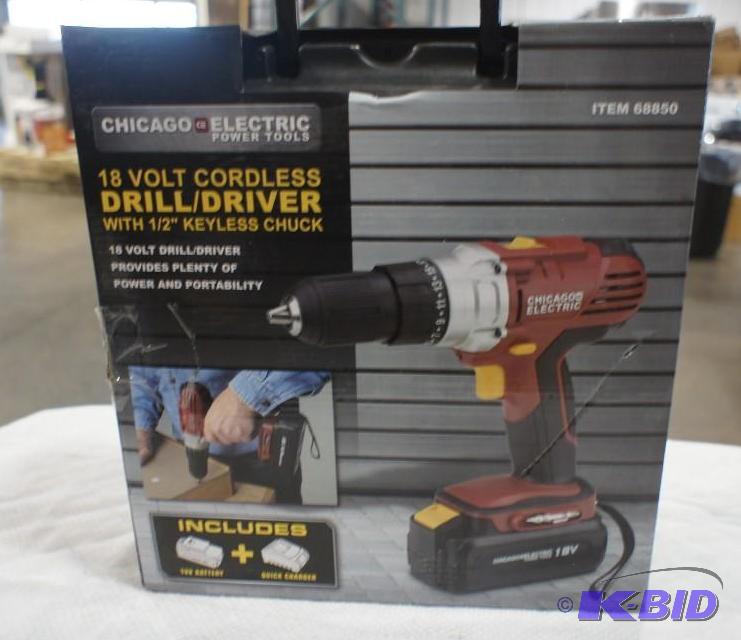 lot 23 image: Chicago Electric 18 volt Cordless DrillDrive...