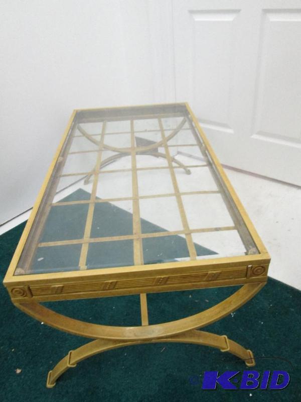 lot 239 image: Glass top table, rectangle. Sits low like a c...