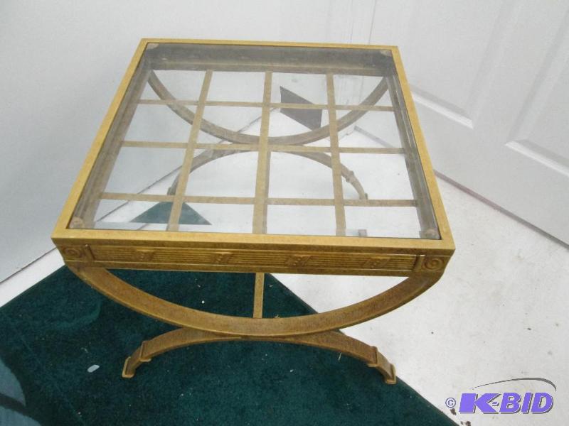 lot 240 image: Glass top table, end table size, square...