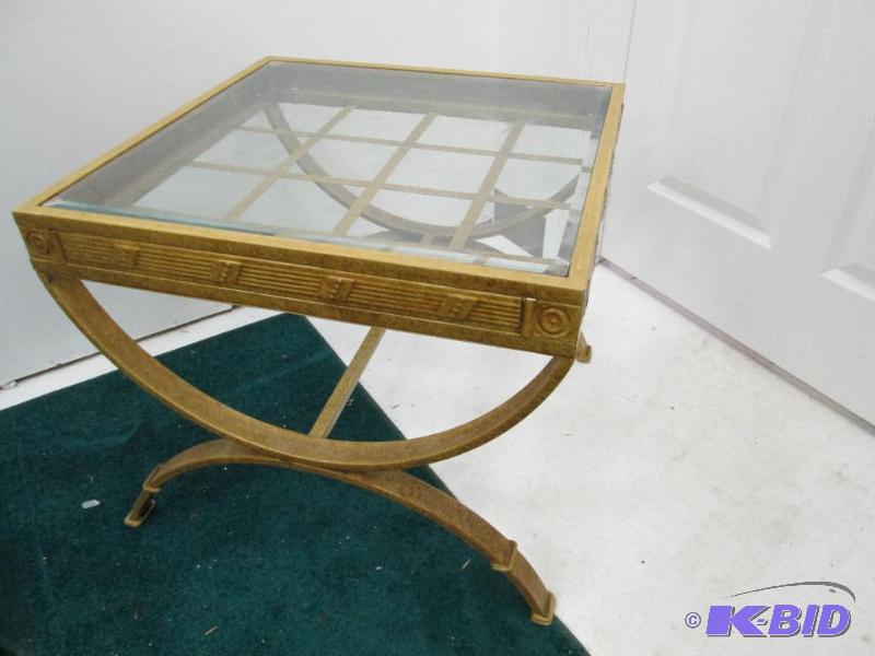 lot 241 image: Glass top table, end table size, square...