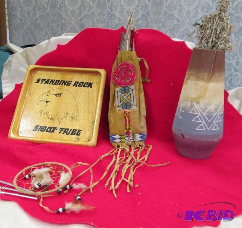 lot 94 image: Standing rock Sioux Tribe wooden plate and mo...