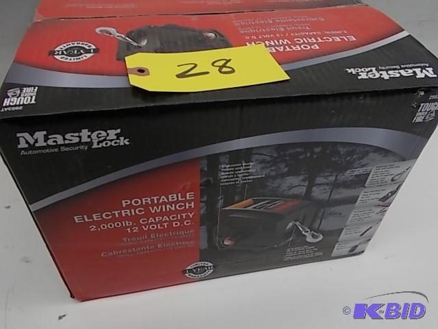 lot 28 image: Master Lock 2000 lb, 12 Volt Portable Winch, ...