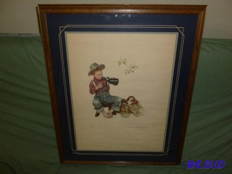 Beautiful Large Norman Rockwell - Boy And Dog...