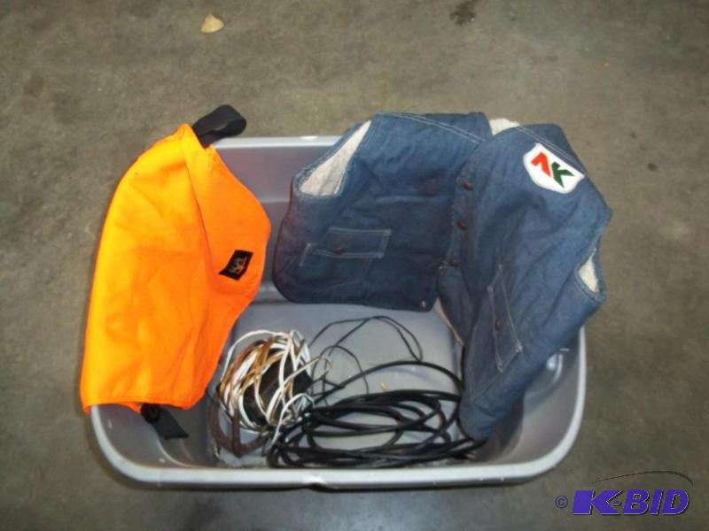 tub with hunting vest, insulated vest, speake...