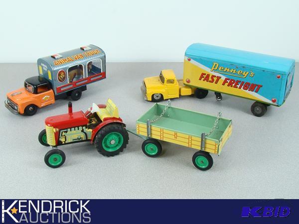 Lot of Vintage Tin Toys TrucksTractor