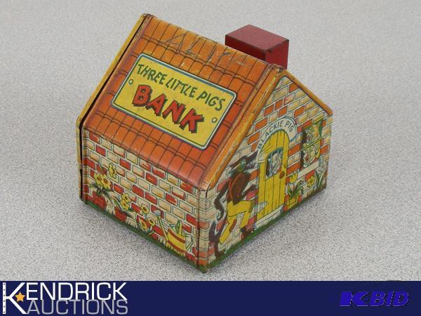 Vintage J. Chein & Co. Three Little Pigs Tin Coin Bank
