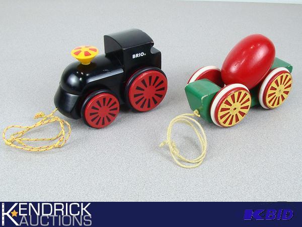 2 Vintage Brio Wood Pull Train Toys