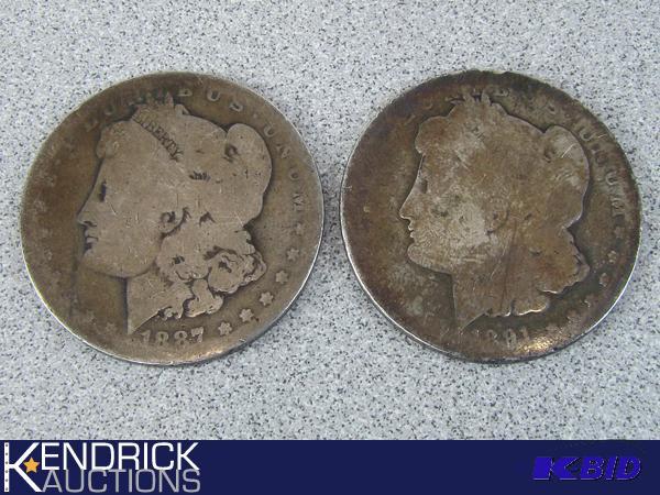 1 - 1887 and 1 - 1891 90% Silver Morgan Dollars