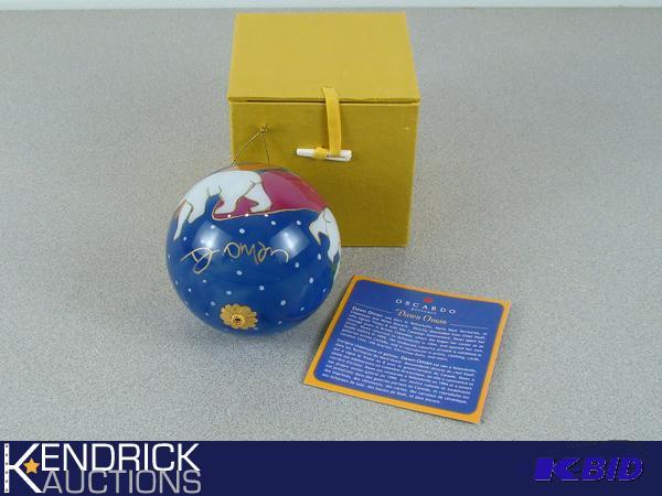 New in Box Oscardo Glass Ball Ornament with Artwork by Dawn Oman