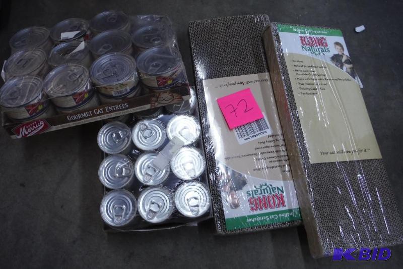 Lot of cat foodcat scratchers