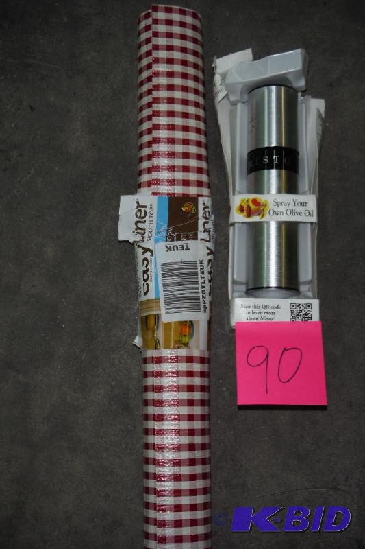 lot of cupboard liner and olive oil mister pump and spray
