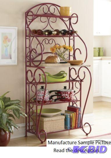 Red Scrolled Metal Bakers Rack - Red Bakers ...