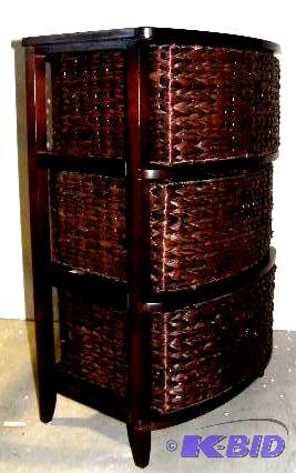 Three Drawer Wicker Basket Stand - Rounded wi...