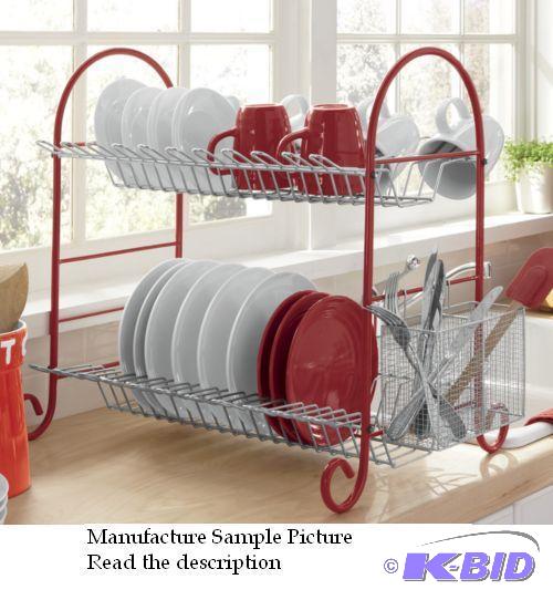 Two Tiered Dish Drainer - Red and Chrome - Ou...