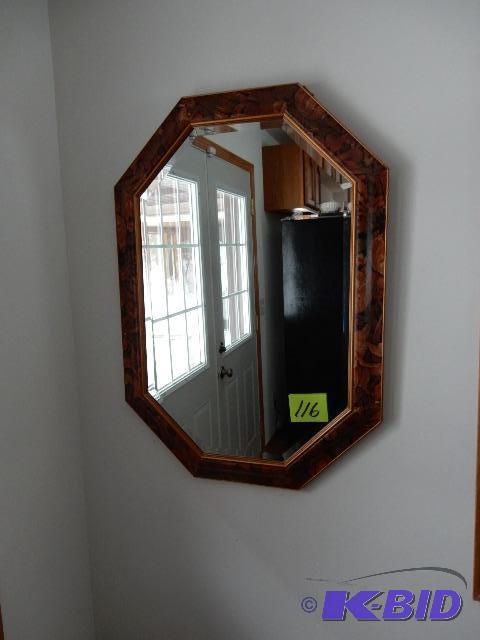 lot 116 image: Wood Frame, Octagon Shaped Mirror.. Beveled G...