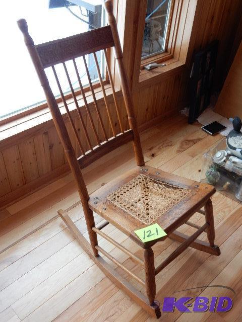 lot 121 image: Very old, Solid wood (oak) Rocker.. Has a nic...