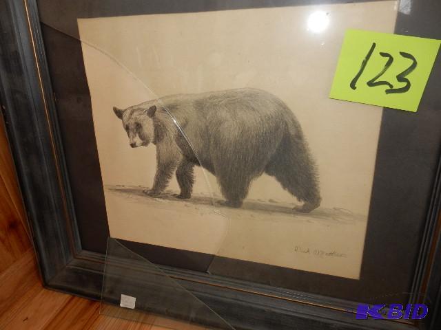 lot 123 image: BEAR picture. .Says ORIGINAL by Dick Mathison...