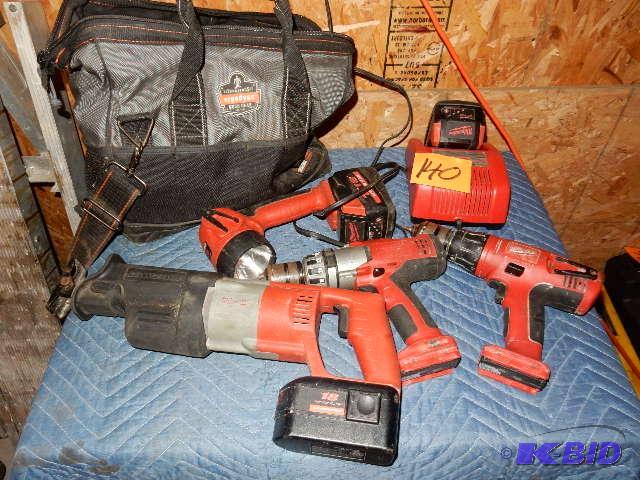 lot 140 image: Milwaukee Set   Sawsall  2 hammer drills  wor...