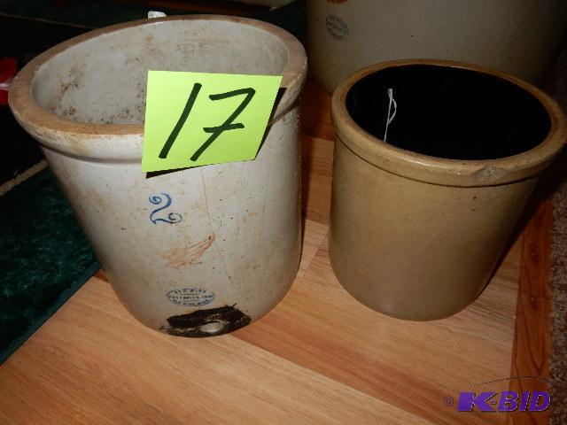 lot 17 image: 2 Crocks.. 1 unmarked, has dark brown inside,...