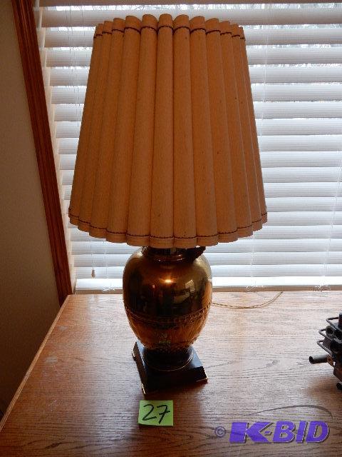 lot 27 image: Brass Base lamp.. 34in h x 18 in bottom of sh...