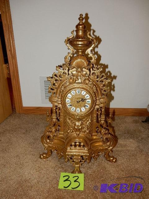 lot 33 image: HERMLE Brass Clock No jewels.. Untested.. No ...