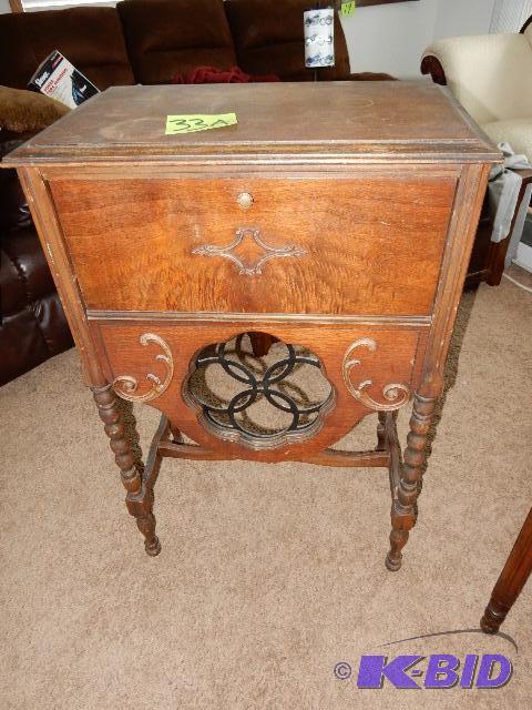 lot 33A image: Radio CaseTable. Walnut wood. 24 12 in x 14...