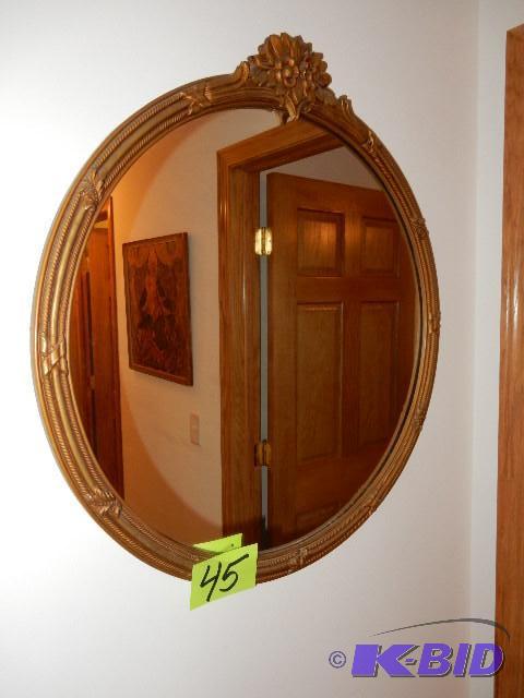 lot 45 image: Nice Round wood framed mirror.. 26 in diamete...