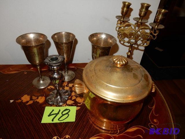 lot 48 image: Gold plate Ice bucket.. Candlabra, Silver pla...