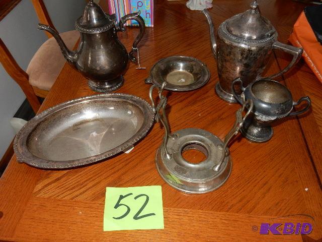lot 52 image: Silver Plate Tea and Coffee Pots.. Serving di...