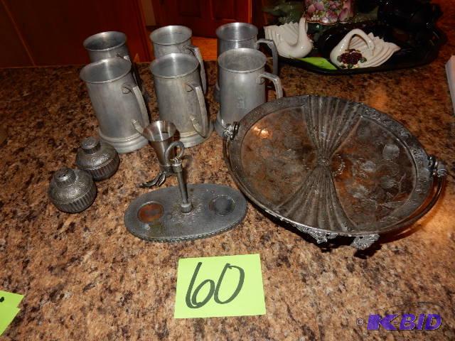 lot 60 image: 6 Beer steins with glass bottoms. Salt and Pe...