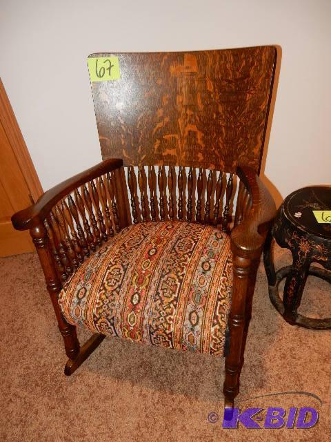 lot 67 image: Great old rocker.. Has spindle back and sides...