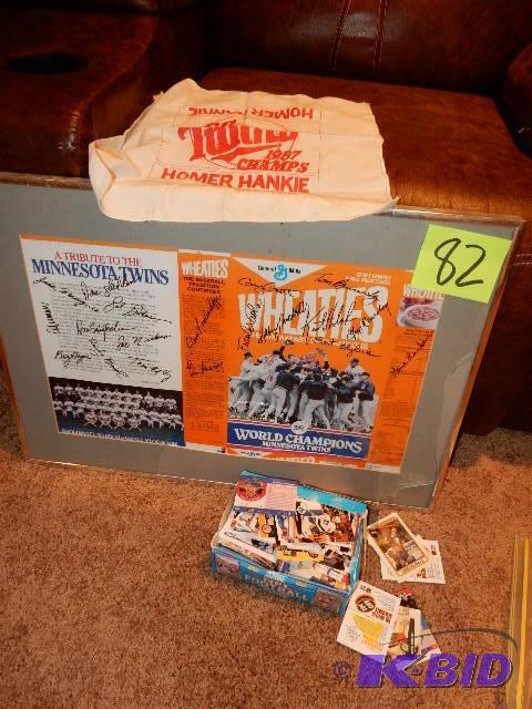 lot 82 image: 1987 Twins Wheaties Box display, glass broken...