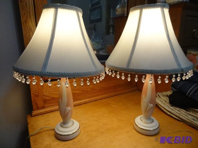 2 Dresser Lamps. Glass wshades....