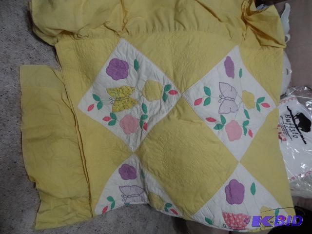 Yellow Flower Quilt. Old.&nbsp Hand stiched....
