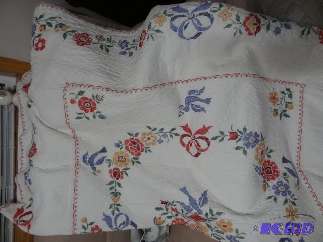 Needle Point Quilt. Old. Hand stiched. 78 x 8...