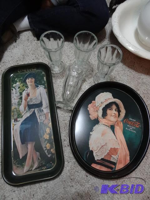 2 Metal Coke Trays with 4 Malt Cups. One Tray...