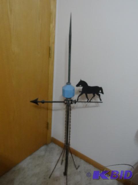 Lightening Rod with Blue Glass Globe and Hors...