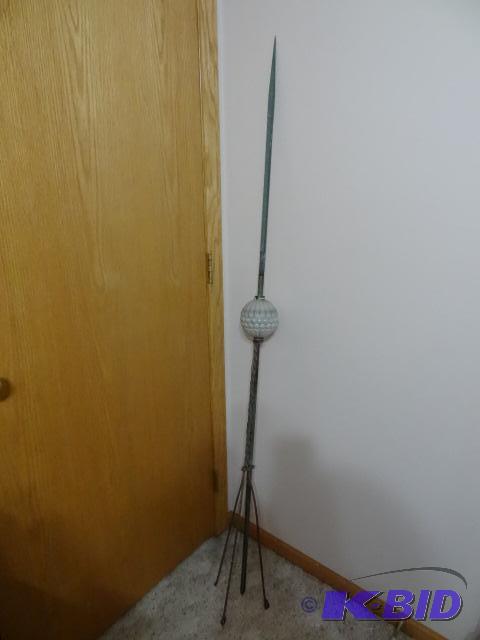 Lightening Rod with White Glass Globe and Sin...