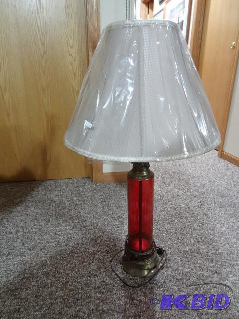 Red Glass Lamp with Shade 30&quot Tall...