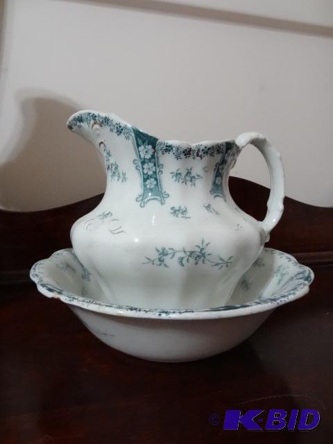 Small Pitcher with Bowl. Blue Details...