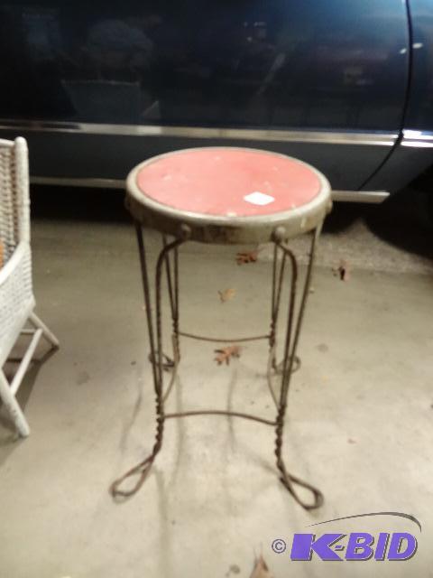 Iron Rod Stool with Wood Top. 23&quot High...
