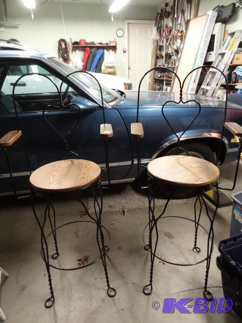 Two Iron Rod Bar Stools. Seat to Floor 28 12...